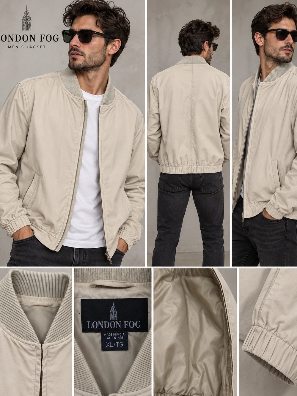 London Fog Men's Beige Bomber Jacket